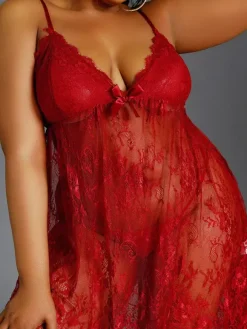Plus Size Lingerie Babydoll Lace 2-Piece Sleepwear