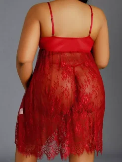 Plus Size Lingerie Babydoll Lace 2-Piece Sleepwear