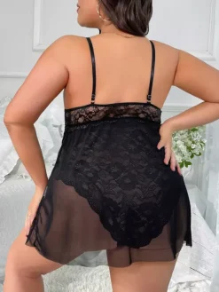 Plus Size Lingerie Lace Babydoll Lace 2-Piece Sleepwear