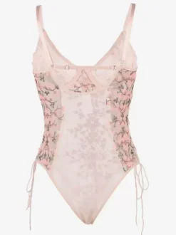 Plus Size Lingerie Lace Up Sheer Light Gray Women Sexy Teddies