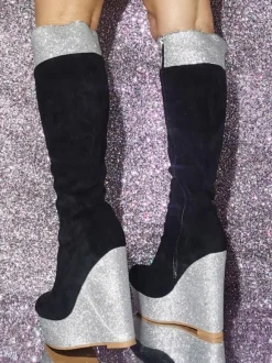 Plus Size Micro Suede Upper Wedge Heel Knee-High Boots