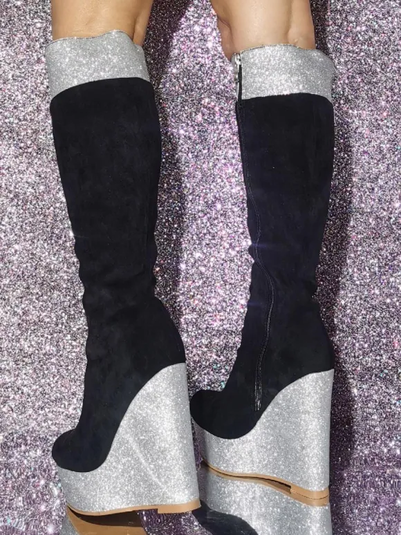 Plus Size Micro Suede Upper Wedge Heel Knee-High Boots