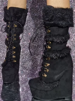 Plus Size Mid Calf Boots Micro Suede Upper Round Toe Wedge Heel Boots