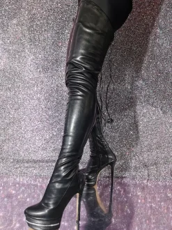 Plus Size Over The Knee Boots Round Toe Stiletto Heel PU Leather