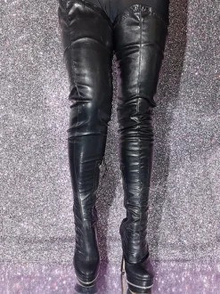 Plus Size Over The Knee Boots Round Toe Stiletto Heel PU Leather