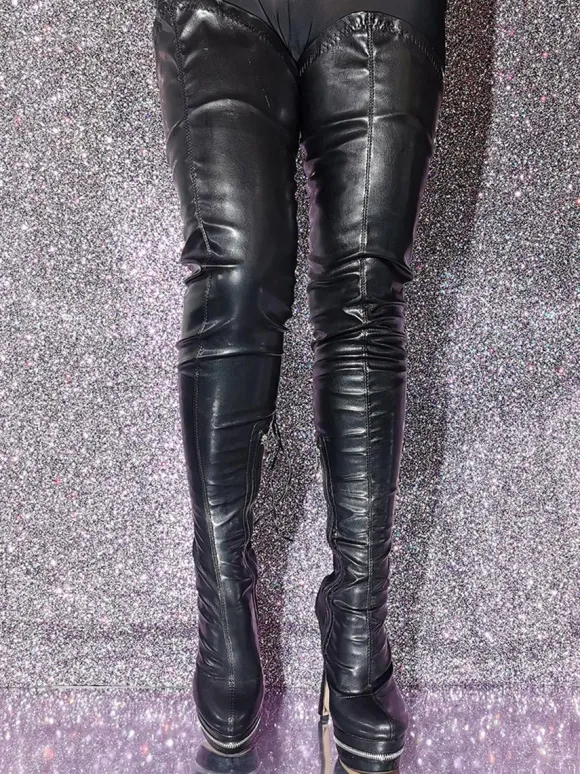 Plus Size Over The Knee Boots Round Toe Stiletto Heel PU Leather