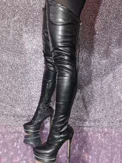Plus Size Over The Knee Boots Round Toe Stiletto Heel PU Leather