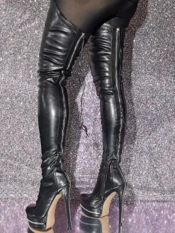 Plus Size Over The Knee Boots Round Toe Stiletto Heel PU Leather