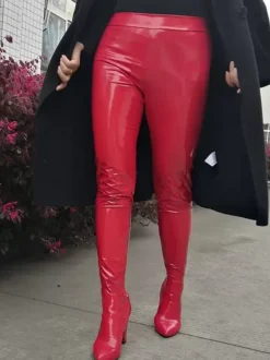 Plus Size Pant Boots Pointed Toe Chunky Heel Rave Club Red Sexy Shoes