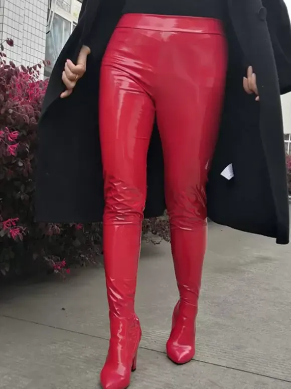 Plus Size Pant Boots Pointed Toe Chunky Heel Rave Club Red Sexy Shoes