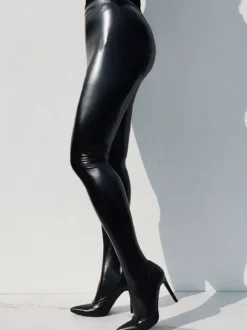 Plus Size Pants Shoes Black PU Leather Stiletto Heel Over The Knee Boots