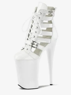 Plus Size Sexy Boots Round Toe Zipper Buckle Artwork Stiletto Heel Cut Out Pole Dance Shoes