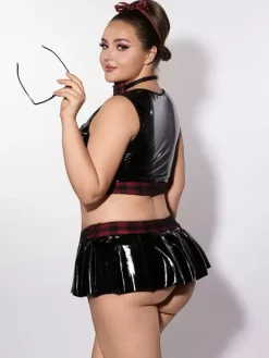 Plus Size Sexy Costume School Girl Women's Mini Skirt Top Halloween Outfit