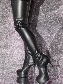 Plus Size Stiletto Heel PU Leather Over The Knee Boots