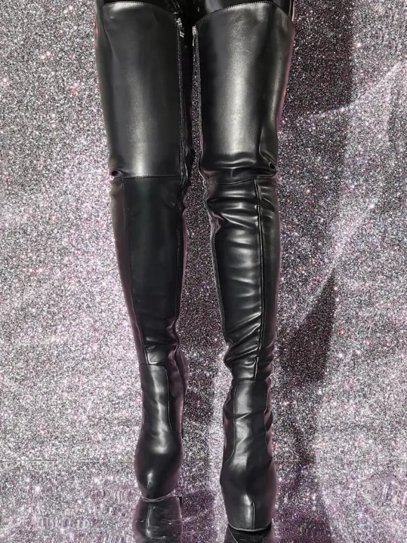 Plus Size Stiletto Heel PU Leather Over The Knee Boots