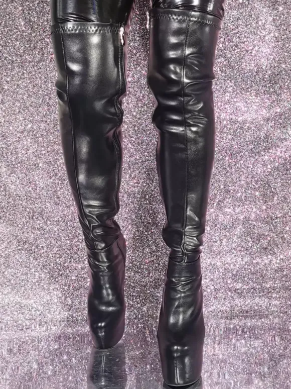 Plus Size Stiletto Heel PU Leather Thigh High Boots