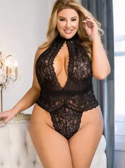 Plus Size Teddies Black Lace Sexy Lingerie For Women