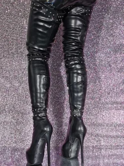 Plus Size Thigh Boots Round Toe Stiletto Heel PU Leather