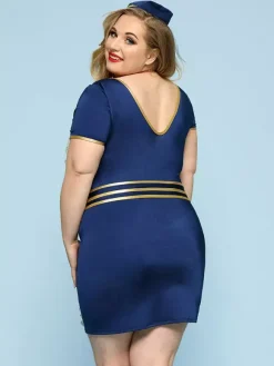 Plus Size Woman's Airhostess Flight Attendant Costume Fabulous Rave Club Halloween Outfit