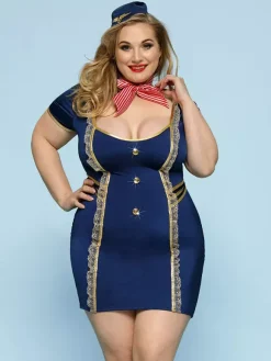 Plus Size Woman's Airhostess Flight Attendant Costume Fabulous Rave Club Halloween Outfit