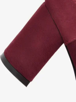 Pointed Toe Chunky Heels Suede Burgundy Crisscross Pumps For Women
