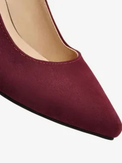 Pointed Toe Chunky Heels Suede Burgundy Crisscross Pumps For Women