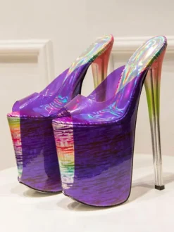 Pole Dance Shoes High Heel Sexy Sandals Red Leather Peep Toe Laser Sexy Shoes Stripper Shoes