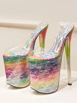 Pole Dance Shoes High Heel Sexy Sandals Red Leather Peep Toe Laser Sexy Shoes Stripper Shoes