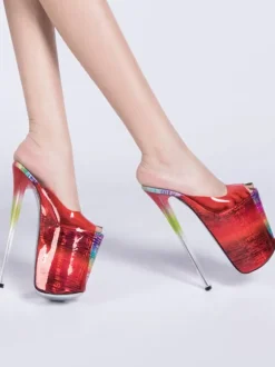 Pole Dance Shoes High Heel Sexy Sandals Red Leather Peep Toe Laser Sexy Shoes Stripper Shoes