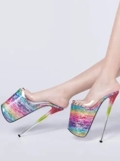 Pole Dance Shoes High Heel Sexy Sandals Red Leather Peep Toe Laser Sexy Shoes Stripper Shoes