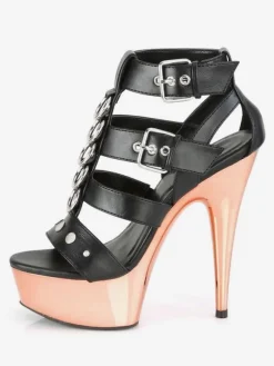Pole Dance Shoes High Heel Sexy Sandals Black Leather Peep Toe Gladiator Sexy Platform Sandals Stripper Shoes