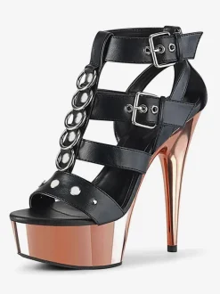Pole Dance Shoes High Heel Sexy Sandals Black Leather Peep Toe Gladiator Sexy Platform Sandals Stripper Shoes