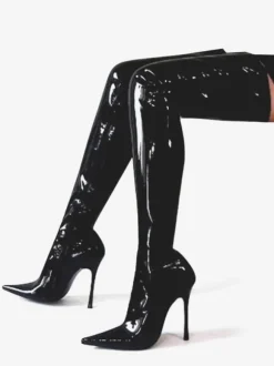 Pole Dance Shoes High Heel Boots Black Patent Over Knee Boots Women Sexy Boots