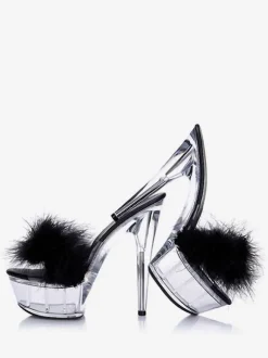 Pole Dance Shoes Sexy Sandals For Woman Black Open Toe Stiletto Heel Mules Stripper Shoes