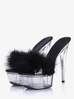 Pole Dance Shoes Sexy Sandals For Woman Black Open Toe Stiletto Heel Mules Stripper Shoes