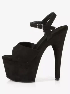 Pole Dance Shoes Women Sexy Sandals Black Leather Peep Toe Monk Strap Sexy Shoes Stripper Shoes