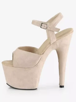 Pole Dance Shoes Women Sexy Sandals Black Leather Peep Toe Monk Strap Sexy Shoes Stripper Shoes