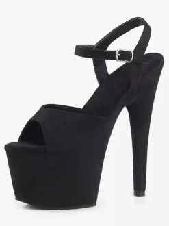 Pole Dance Shoes Women Sexy Sandals Black Leather Peep Toe Monk Strap Sexy Shoes Stripper Shoes