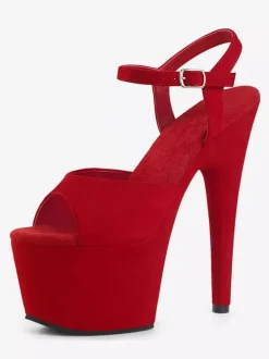 Pole Dance Shoes Women Sexy Sandals Black Leather Peep Toe Monk Strap Sexy Shoes Stripper Shoes
