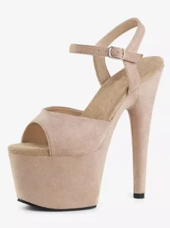 Pole Dance Shoes Women Sexy Sandals Black Leather Peep Toe Monk Strap Sexy Shoes Stripper Shoes