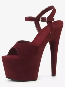 Pole Dance Shoes Women Sexy Sandals Black Leather Peep Toe Monk Strap Sexy Shoes Stripper Shoes