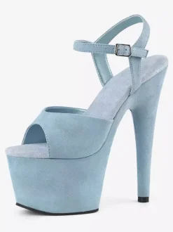 Pole Dance Shoes Women Sexy Sandals Black Leather Peep Toe Monk Strap Sexy Shoes Stripper Shoes