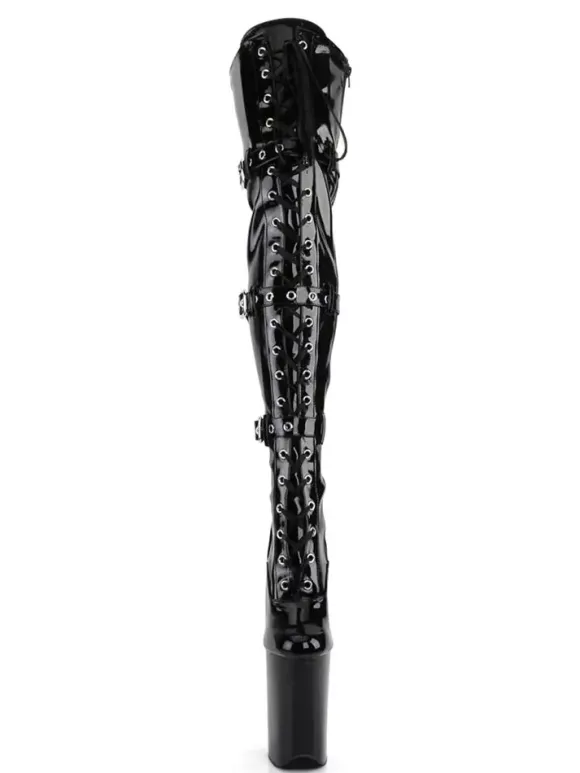 Pole Dance Shoes Women Sexy Boots Round Toe Zipper Zipper Stiletto Heel Rave Club Black Thigh High Boots Stripper Shoes