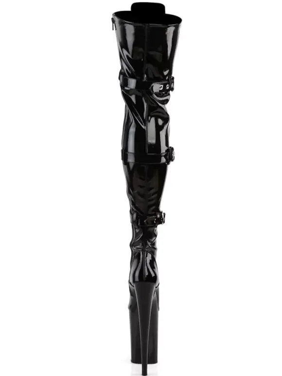 Pole Dance Shoes Women Sexy Boots Round Toe Zipper Zipper Stiletto Heel Rave Club Black Thigh High Boots Stripper Shoes