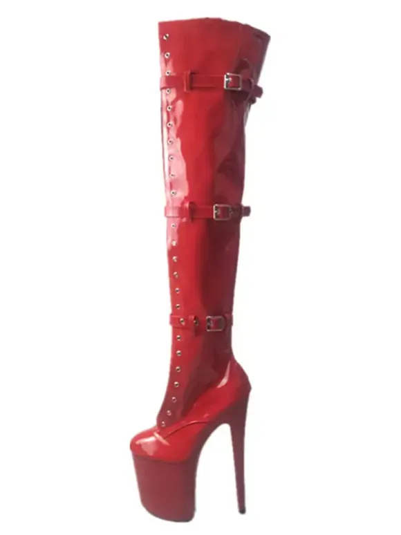 Pole Dance Shoes Women Sexy Boots Round Toe Zipper Zipper Stiletto Heel Rave Club Black Thigh High Boots Stripper Shoes