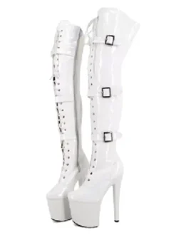 Pole Dance Shoes Women Sexy Boots Round Toe Zipper Zipper Stiletto Heel Rave Club Black Thigh High Boots Stripper Shoes