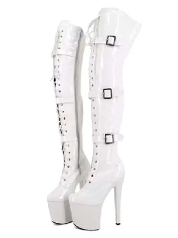 Pole Dance Shoes Women Sexy Boots Round Toe Zipper Zipper Stiletto Heel Rave Club Black Thigh High Boots Stripper Shoes