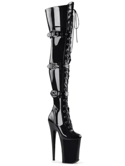 Pole Dance Shoes Women Sexy Boots Round Toe Zipper Zipper Stiletto Heel Rave Club Black Thigh High Boots Stripper Shoes