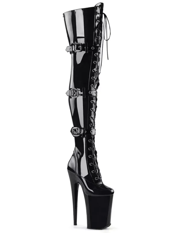 Pole Dance Shoes Women Sexy Boots Round Toe Zipper Zipper Stiletto Heel Rave Club Black Thigh High Boots Stripper Shoes