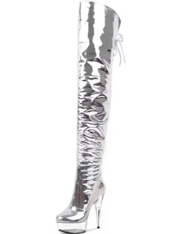 Pole Dance Shoes Women's Metallic Platform Sexy Thigh High Heel Boots